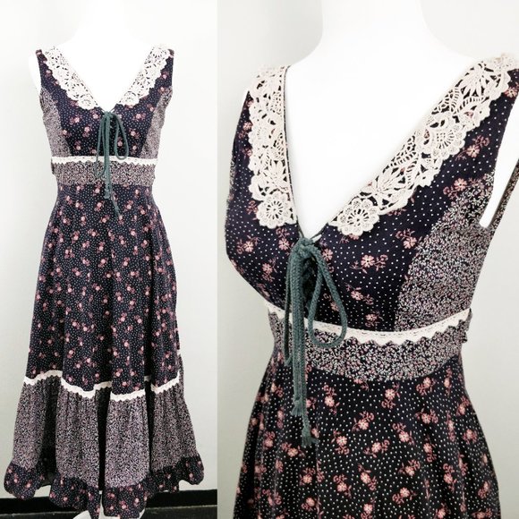 Gunne Sax Dresses & Skirts - Gunne Sax Calico Floral Brown Pink Corset Sundress